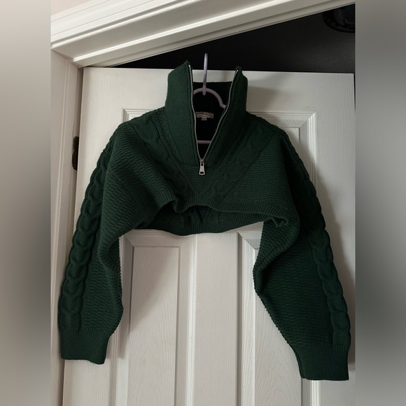 Free People Quarter Zip Cable Bolero Forest Green  Cropped Size XS/S NWOT - Picture 3 of 5